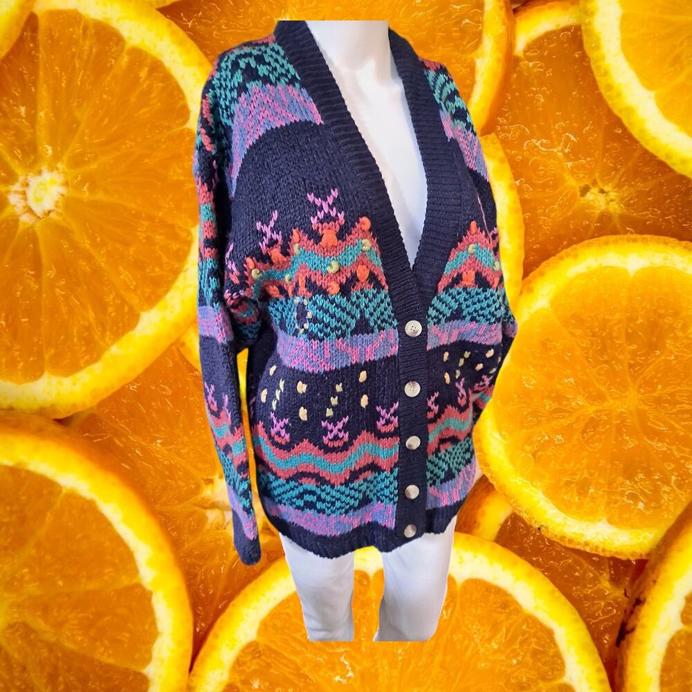 Vintage IVY Colorful Button Up Cardigan Sweater Size Medium‎